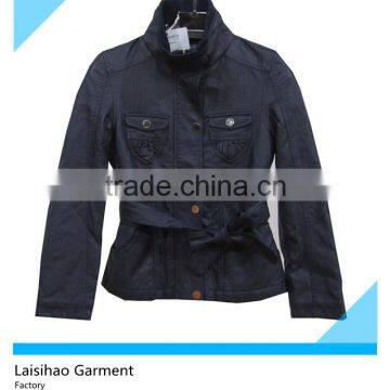 Woman Leather Jacket in China with Waistbelt