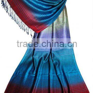 Latest Striped Pattern mix silk modal scarf