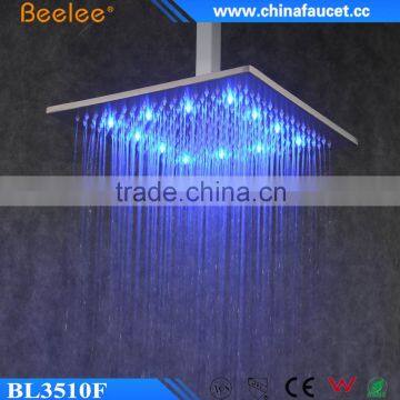10'' 12'' 16'' Square Brass Wall Mounted Waterfall Shower Head LED Powered by Water Pressure
