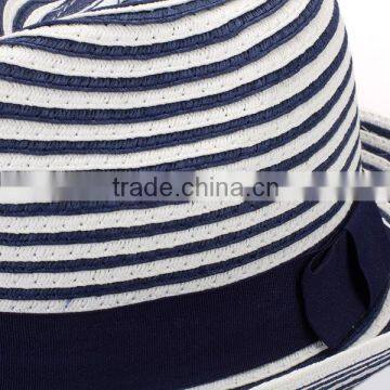 New Style Panama Straw Caps Blue and White Striped Homburg Hat photo-2