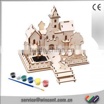 Kids Gift DIY Drawing Wooden Snow White Castle Solar 3D Puzzle Toys