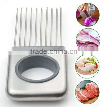 New Easy Onion Holder Slicer, Tomato Cutter, Stainless Steel Kitchen Onion Chopper