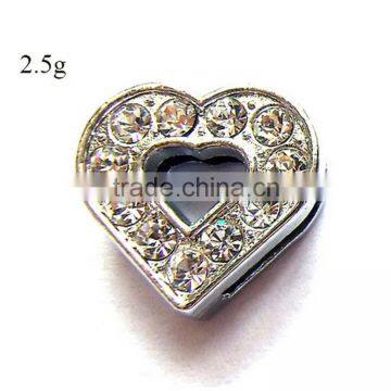 DIY Full Rhinestone Heart Zinc Alloy 10mm Slide Charms Wholesale