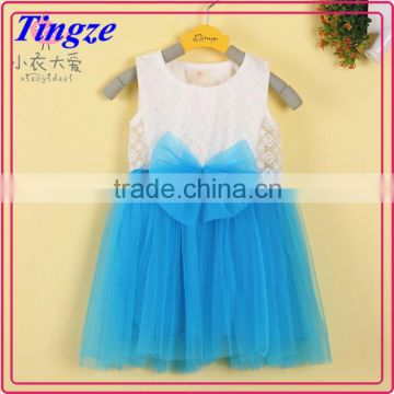 2015 hot selling latest korean kids lace sleeveless girl dress designs with big bowknot