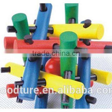 2015 Hot Sale Wooden IQ Intelligent PuzzleKongming Lock Brain Teaser Colorful Twelve Sisters