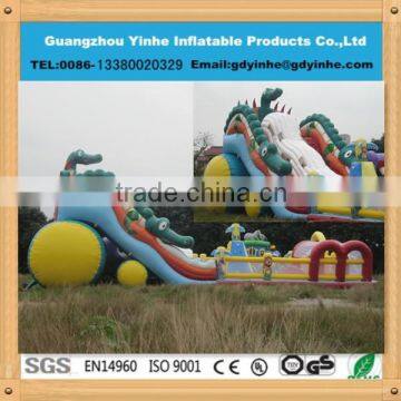 2015 yh-FC105 new design 0.55mm pvc giant inflatable crocodile trampoline