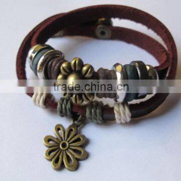 Leather cord charm bracelet punk style leather bracelet multi-layer bracelet Excellent quality classical leather band bracelets