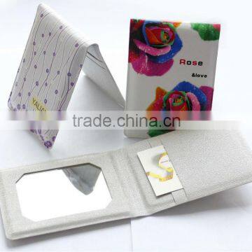2015 newly product folding compact makeup mirror with card holder,MA339