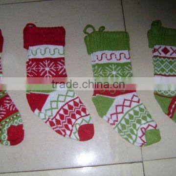 100% acrylic knitted christmas stocking with jacquard logo