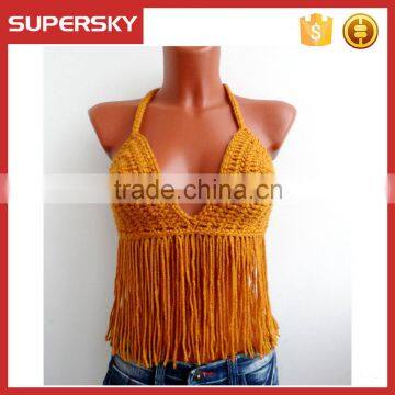 K-75 Ladies halter crochet tassel bikini of hollow design sexy bikini top women knti beach tank top