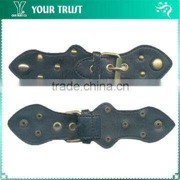 Rhodium Square Buckle Rhodium Stud Black Coat Leather Toggle Buttons photo-6