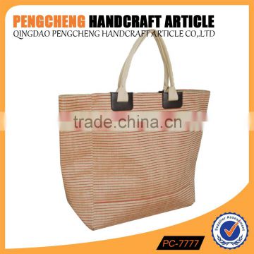 Natural stripe jute material shopping tote bag women handbags