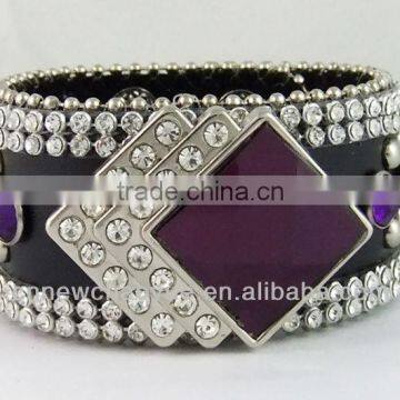 Fashion 100% real leather rhinestone bracelet