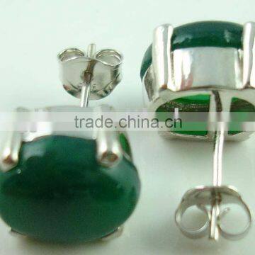 Fashion earring, Silver earring, Stone earring, Chrysoprase earring