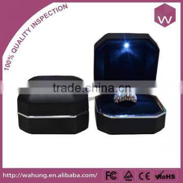 Black Pu Leather Framed Metal Engagement Ring Box With Led Light