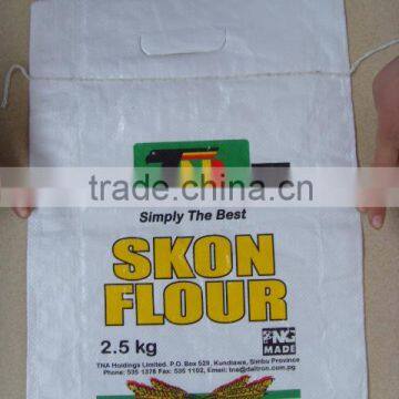 white fabric flour sack for packing one side printing with top sewing and handle 5kg 10kg