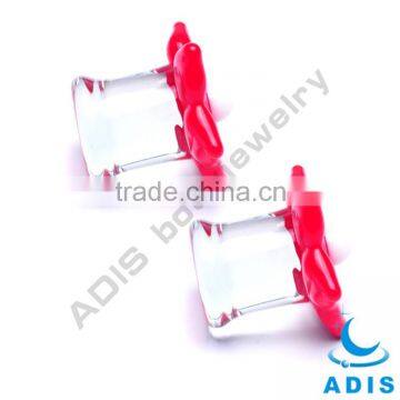 Cute Pretty Girls Red Flower Shape Tranparent Glass Ear Plugs photo-4