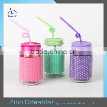 Wholesale Drinking Jar Colored Decal Glass Bulk Mason Jars With lid And Straw