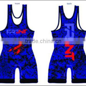 Purple wrestling singlet with digital sublimated frint brand