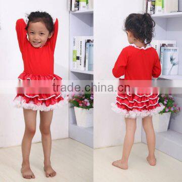 new fashion children's Christmas clothing dresses sweet baby red plain cotton frock for Christmas