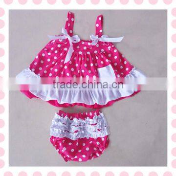 Baby Girls Hot Pink w / white Polka Dots Swimwear Swim Top Set with Ruffles