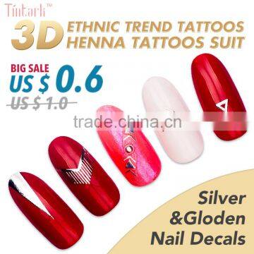 2016 hot selling gold foil Henna tattoo for hands nail wraps nail stickers nail decals temporary tattoos