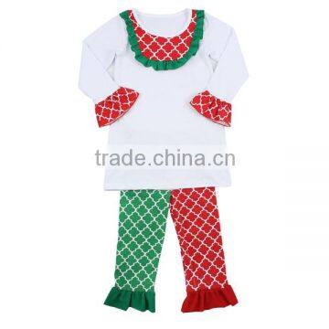 2016 Kaiyo clothing manufacturers chevron ruffle bib sets Christmas kids clothes