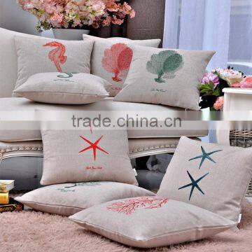 Starfish sea horse print cushion unfilled linen cotton pillow cases supply