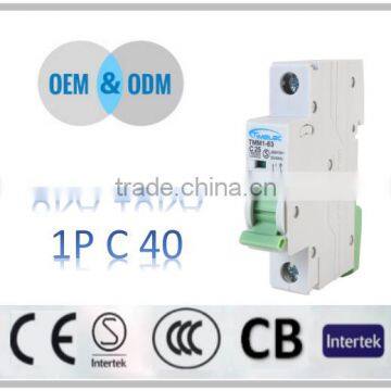 China CE IEC60898 C40 1 pole type c mcb mini miniature circuit breaker