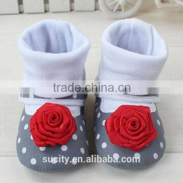 soft sole red flower fabric baby sock shoes