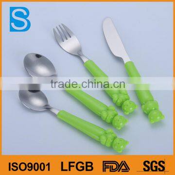 Factory direct price cute children knife fork spoon set flatware with colorful frog handle