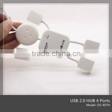 4 Port USB 2.0 High Speed Man USB Hub for PC Laptop Doll Man Design White Color (OS-407H)