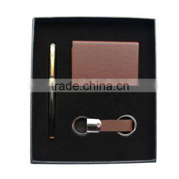 Metal pen & key chain & business card holder promotional gift set