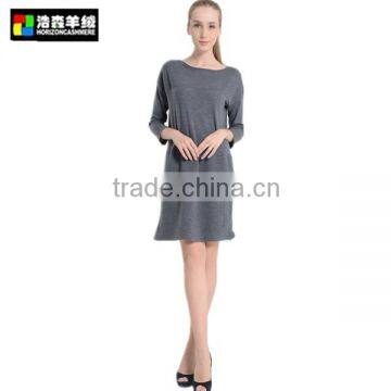 Grey Long Sleeve Pullover Dress, Grey Knitted Pattern Cashmere Pullover Dress