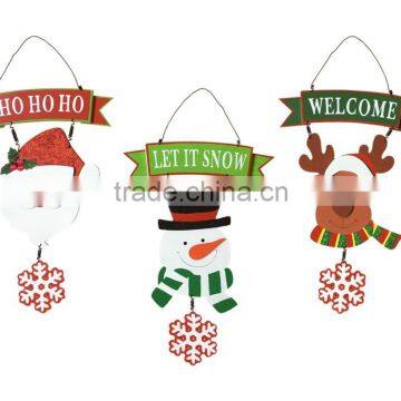 Wooden christmas hanging ornament santa claus / snowman/elk"LET IT SNOW"decoration xmas hanger for garden decorative on wall