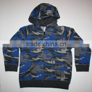 Blue Sweater Jacket Bomber Pullover Zip Camo Print Hoodie Sweatshirt