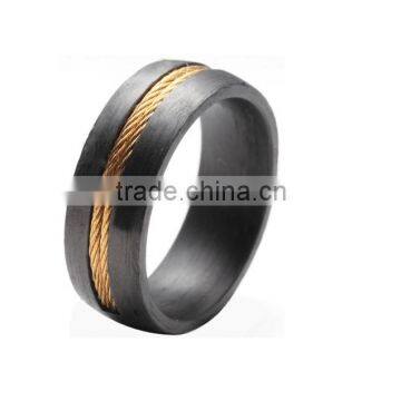 Pure CARBON FIBER Wedding Band Ring with gold cable inlay