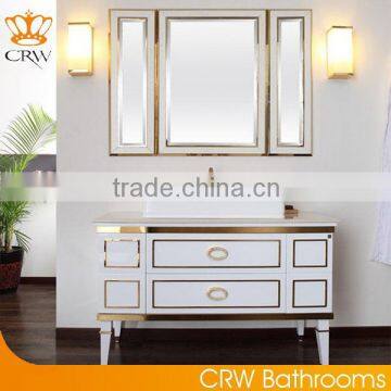 CRW country golden plated luxury bathroom vanity designs for floor cabinet units white oak bathroom washbasin cabinet with tops