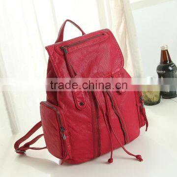 2016 New Arrival wine red washing bag leather school backpack