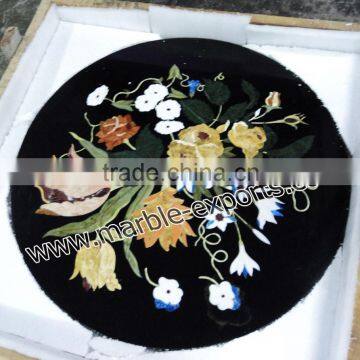 Black Round Marble Pietre Dure Coffee Table Top