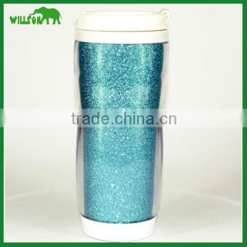 Professional Double wall Plastic Advertising Mugs, Wholesale travel mug print