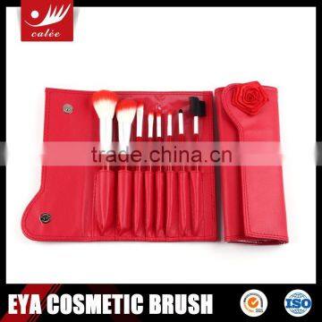 7pcs Animal and Nylon Hair Wood Handle Mini/Gift Cosmetic Brush Set with Shiny Red Case