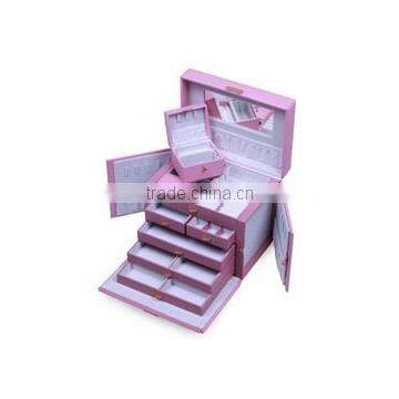 Huge Pink Leather Jewelry Box / Case / Storage / Organizer With Travel Case and Lock