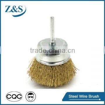 Crimped wire cup brushes with shaft mounted