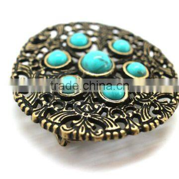 3.5 Inch Round Hot Sale Embellished Buckle for Belts, Zinc Alloy Embellishment Design With Turquoise photo-2