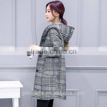 2016 Winter Ladies Black Long Plaid Wool Coat for Women and Ladies photo-4