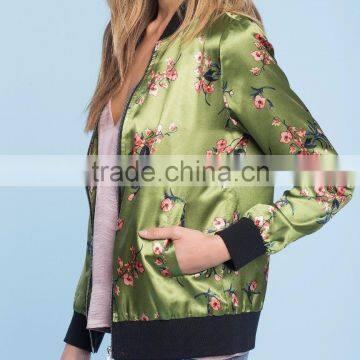 2016 Factory Price Life Bomber Green Printed Smart Ladies Jacket photo-6