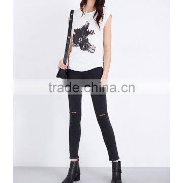 Wholesale Women Latest Round Neck Short Sleeves Front-printed Jersey T-shirt(DQE0158T) photo-2
