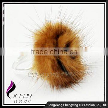 CX-A-53 Genuine Rex Rabbit Fur Flower Middle Finger Ring photo-2