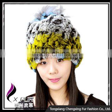 CX-C-68D Ladies Knitted Winter Neck Warmer/ Fashion Rex Rabbit Fur Hat